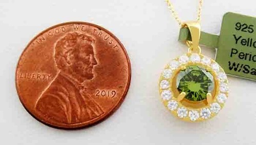 LAB CREATED PERIDOT & WHITE SAPPHIRE PENDANT NECKLACE .925 Silver (Yellow) - NWT - Picture 3 of 3