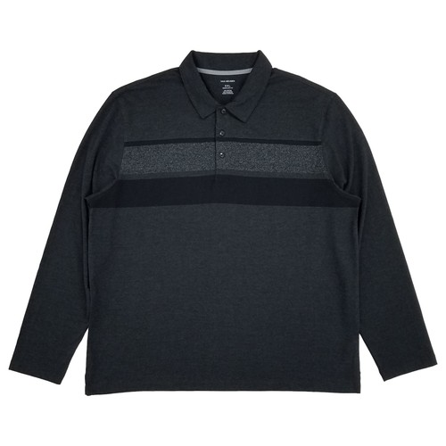 Van Heusen Mens Big & Tall Black Regular Fit Long Sleeve Polo Shirt - 第 1/2 張圖片