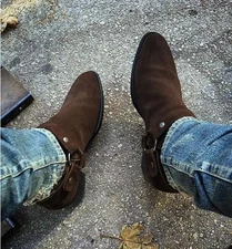 Handmade Men brown suede bike boot, Men ankle boot, Men side zipper boot