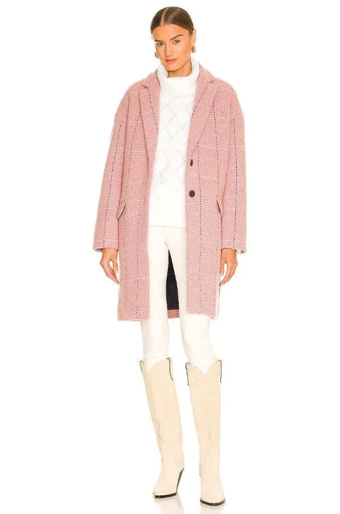 $895 - Rag u0026 Bone Estelle Check Cocoon Coat in Pink Multi Size L | eBay