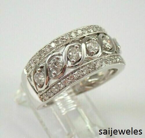 Anillo de boda de diamantes de corte redondo creado en laboratorio de 3 quilates para mujer oro blanco 14 quilates bien - Imagen 3 de 7