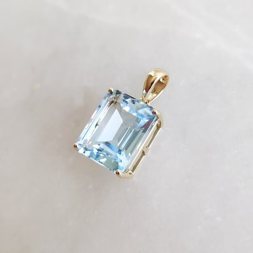 Natürlicher Aquamarin Anhänger, Smaragdschliff Himmelblau GeburtstagAnhänger mit gratis Kette - Bild 4 von 9