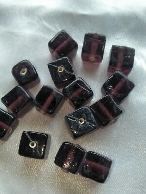 15x purple cube square glass beads 12mm lampwork (t120)  - image 1 of 2