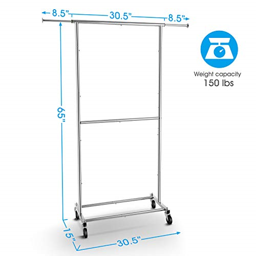 Simple Trending Double Rod Clothing Garment Rack, Rolling Clothes