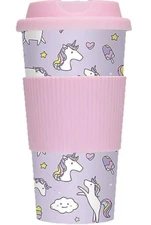 Unicorn Travel Mug Pink Purple Silicone Lid Sleeve BPA Free Fizz Creations 15 oz