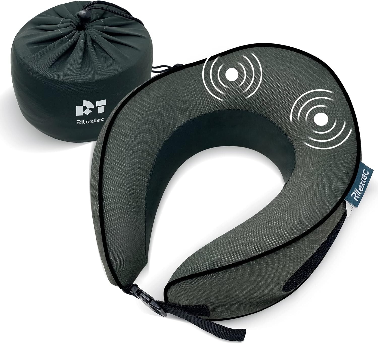 Rilextec Memory Foam Travel Neck Pillow with Massage and Breathable Cover-image