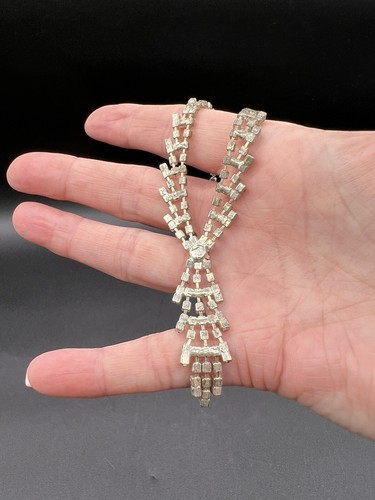 Vintage Black/Clear Rhinestone Necklace And Earring Set - Picture 6 of 10