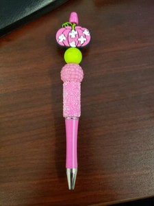 New Handmade Pink Pumpkin with White Ghosts Focal Bead Beaded Pen
