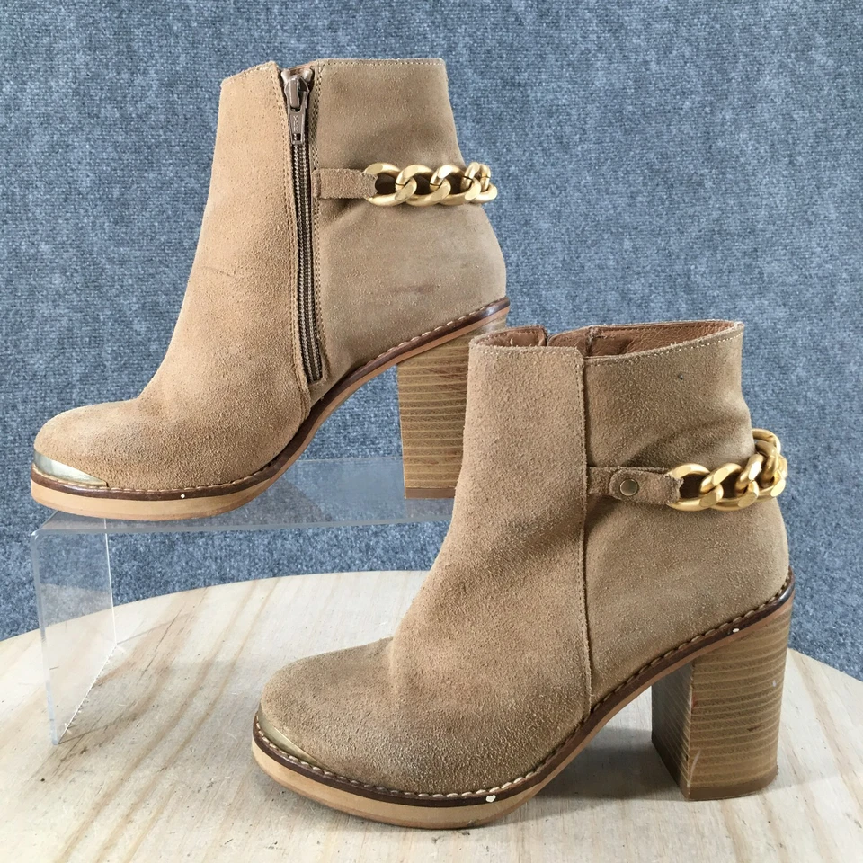 Topshop Botas Mujer 38 Botines Beige Gamuza Cremallera Lateral Tacones Cadena Dorada Foto 2 de 4