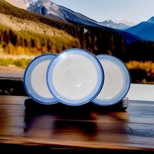 RARE VTG. SIGNED M.A. HADLEY Baby Blue Band Pottery 6" Plate/Saucers-Set of 3