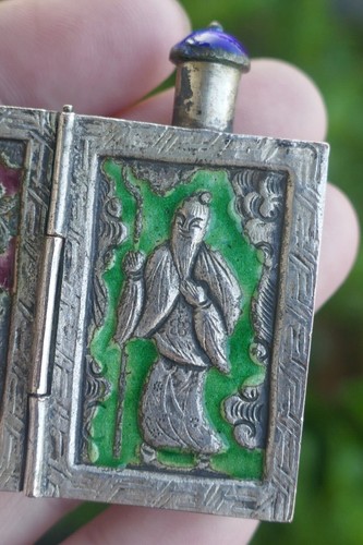 Rare 1920/30's Chinese Silvered Enameled Double Hinged Snuff Scent Bottle - Picture 8 of 12