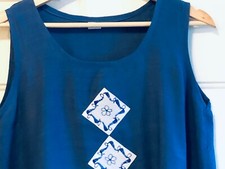 Blouse Sz M 2 Layer Sleeveless Blue Embroidered Appliques Cotton/Silk