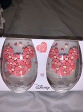 Disney Mickey Minnie Mouse Pinks Heart Head Stemless Glasses Set 2 Valentine Day