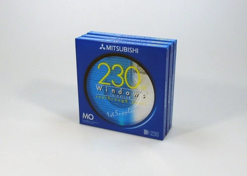 3x Unopened Mitsubishi 3.5inch 230MB Rewritable MO Disk / Windows formatting
