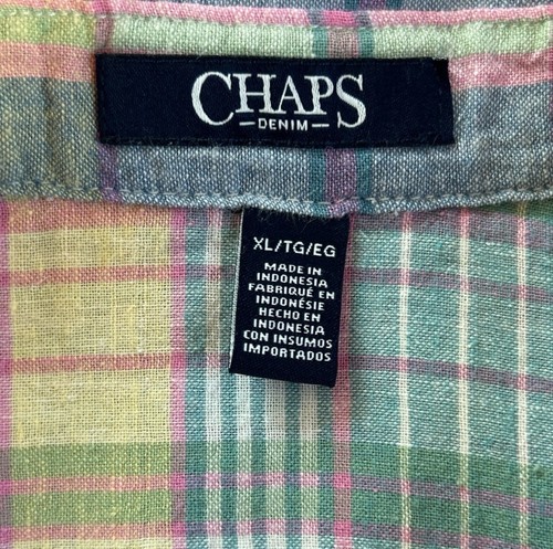 Camisa informal clásica con botones XL Chaps Ralph Lauren a cuadros pastel mezcla de lino XL - Imagen 6 de 9