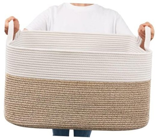 Large Woven Blanket Basket, 21.6" x 14.9" x 11.8" Storage Baskets for