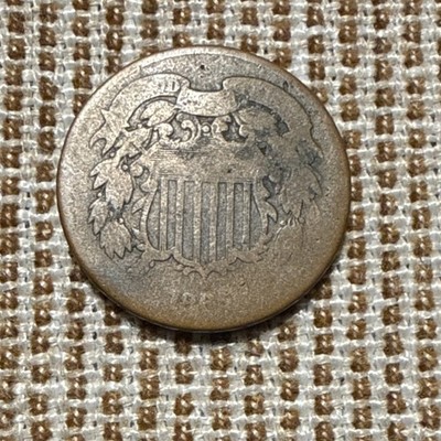 1865? Unsure US Two Cent Shield Bronze Brown Coin Philadelphia Business Strike