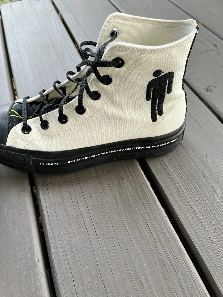 Billie Eilish tamanho 8 Converse feito sob medida - Branco, preto, verde com estrelas - Imagem 4 de 4