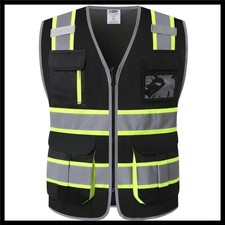 Durable Hi-Vis Safety Vest for Men Women with 4 Reflective Strips  Pockets - L