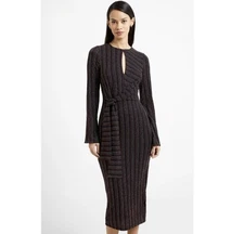French Connection Paula Metallic Striped Keyhole Midi Dress Women's Size Medium