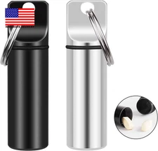 2 Pack Small Pocket Pill Box Keychain, Portable Mini Aluminium Alloy Pill Organi