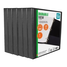 1 Inch 3 Ring Binder Black 6 Pack Durable with D Rings for School