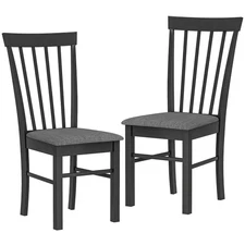 HOMCOM Farmhouse Wooden Dining Chairs Set of 2, Black and Gray