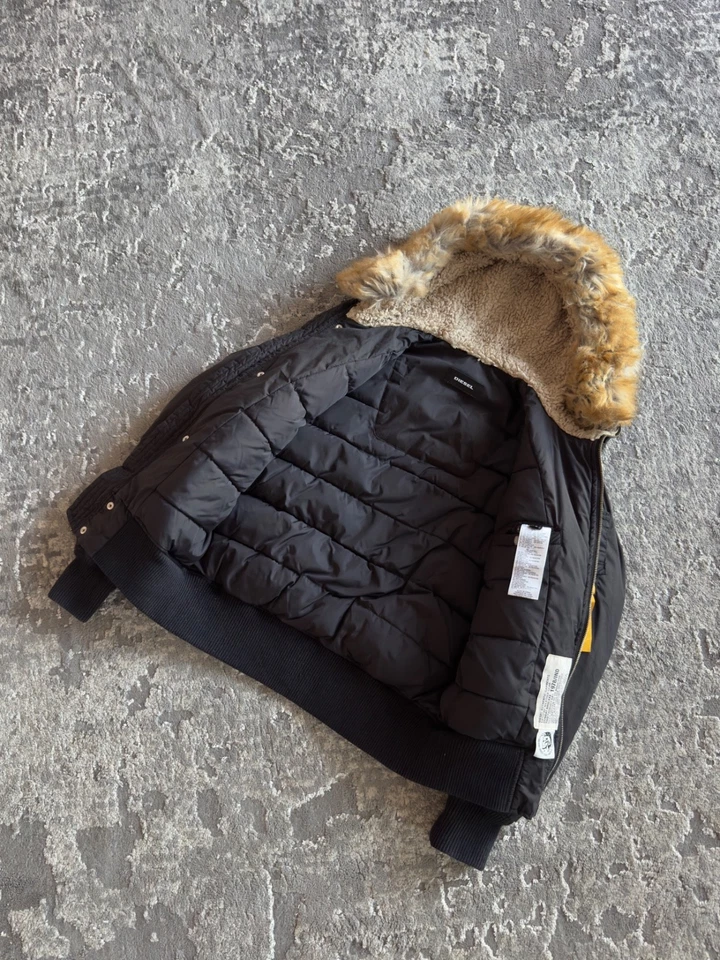 Y2K Diesel Faux Fur Hood Nylon Bomber Jacket If Six Was Nine LGB Style Size S - Image 4 of 4
