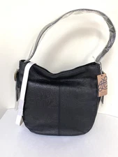 Vintage American Leather Co Waco Hobo Black Weave Embossed Leather Handbag New