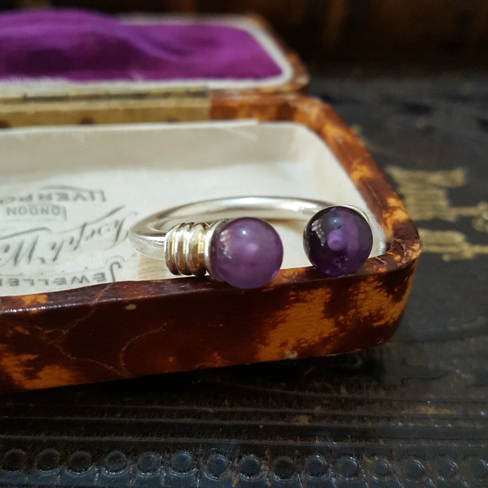 Anillo de plata de ley 925 Links Of London, anillo abierto de amatista, talla L.5 EE. UU. 6 Foto 3 de 4