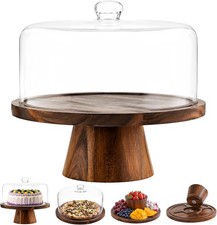 Acacia Wood Cake Stand with Lid - 12 Inch Magnetic Detachable Cake Stand with