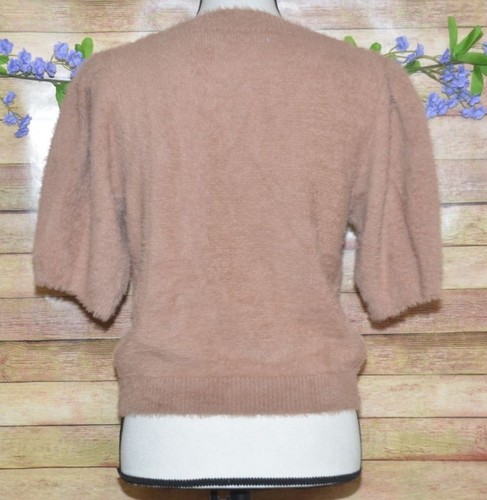 Buddy Love Ladies Brown Half Puff Sleeve Crop Sweater Top Size L Fuzzy Eyelash - Picture 5 of 7