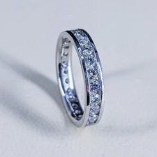 1.00 CT Round Moissanite Full Eternity Wedding Band Ring 14k White Gold Plated