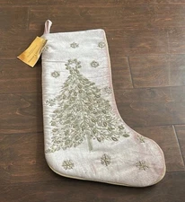 Christian Lacroix Rose Gold Christmas Tree Beaded 22” Stocking New