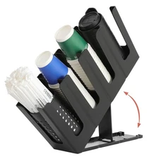 Paper Cup Lid Holder with Straw Organizer, 4-Compartment Coffee Station Dispe...