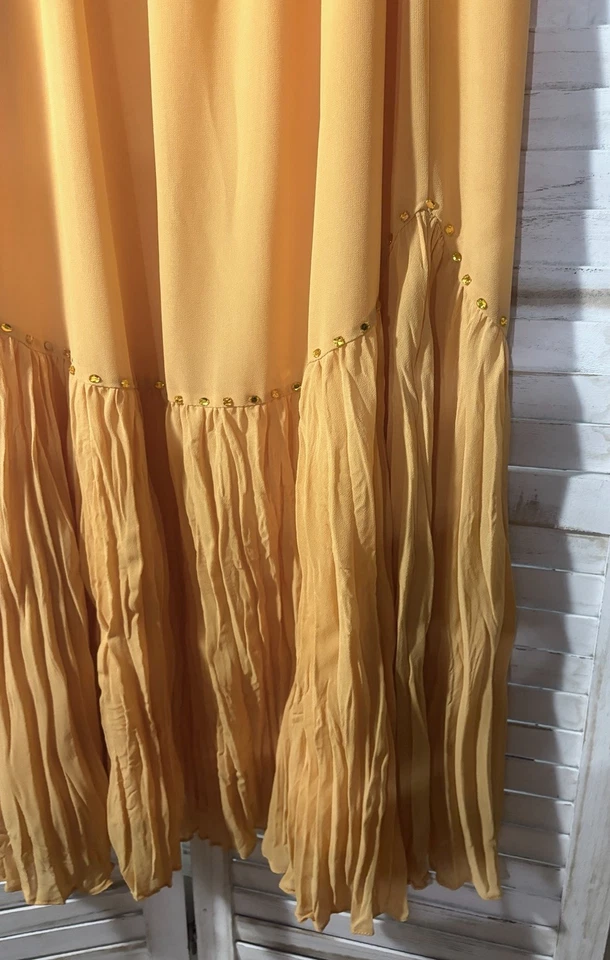 Falda Tally Taylor Fluido Amarillo Arrugado Estrás Inferior 22W Hada Foto 3 de 4