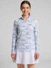 NWT Walter Hagen 1/4 Zip Blue Golf Course Landscape SPF Top Shirt Women's Sz M