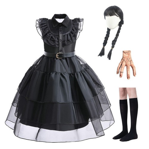 Disfraz para Miércoles Addams Niñas Halloween Navidad Cumpleaños Vestido + Accesorio