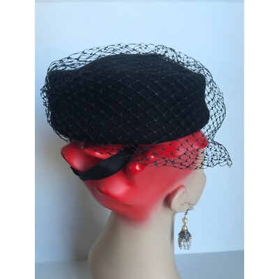 Vtg 1970\'s Fabini New York Peachfelt 100% Wool Made in USA Black Pill Box Hat Vtg 1970 main image 3