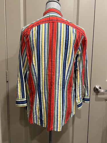Camicia Chaps con bottoni a righe Ralph Lauren misto lino taglia L vintage anni 90 multi - Foto 6 di 9