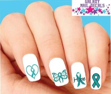 Waterslide Nail Decals - Set of 20 Teal Cervical Ovarian Cancer Ribbon Assorted