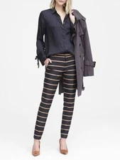 NWT Banana Republic Navy Tie-Cuff Parker Button Up Career Blouse. Small