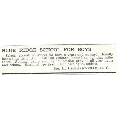 Blue Ridge School for Boys Hendersonville NC c1918 Advertisement AE5