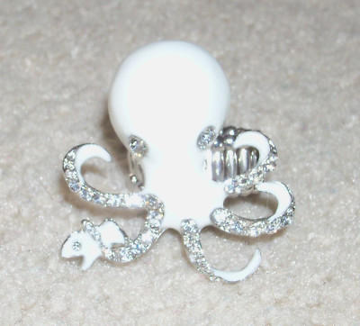 WHITE OCTOPUS RING with Gem Tentacles with Fish & Adjustable Band