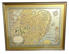 1929 Map of Old Boston presented by The Boston Five Cents Savings Bank FRAMED