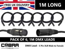 6 x DMX Leads 1m - 5 Pin XLR Male to Female- High Quality Connectors & Cable