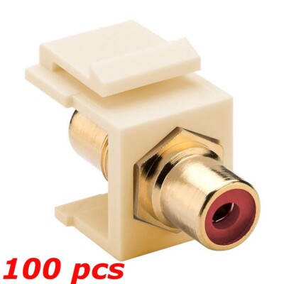 100 Pack Lot - RCA Keystone Wall Plate Insert - Ivory - Red RCA Jack