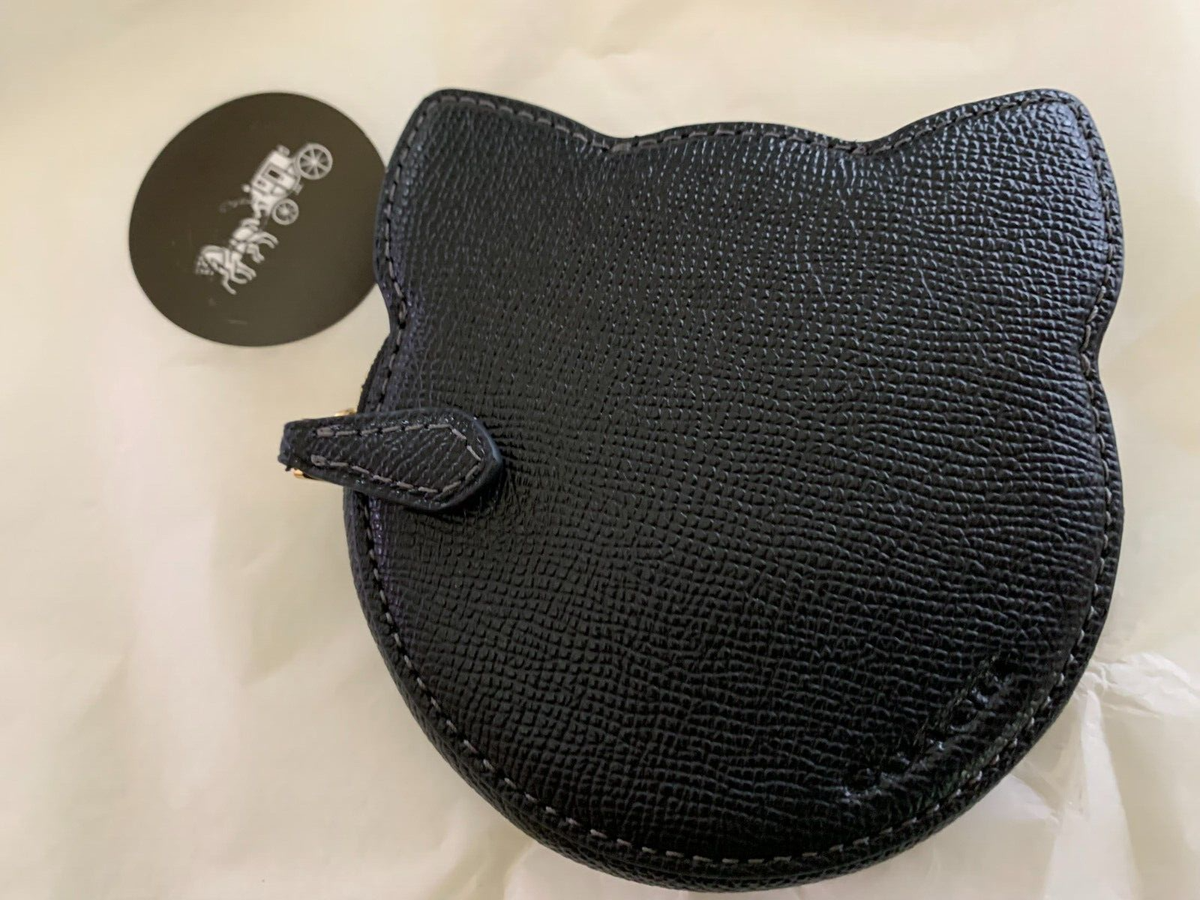 Coach CW464 Cat Coin Case Pouch Black Leather NWT | eBay