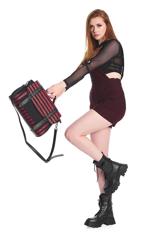 Ropa PROHIBIDA Rayas Rojas Gótico Emo Punk Espeluznante Paseos Nocturnos Bolso de Mensajero Foto 2 de 4