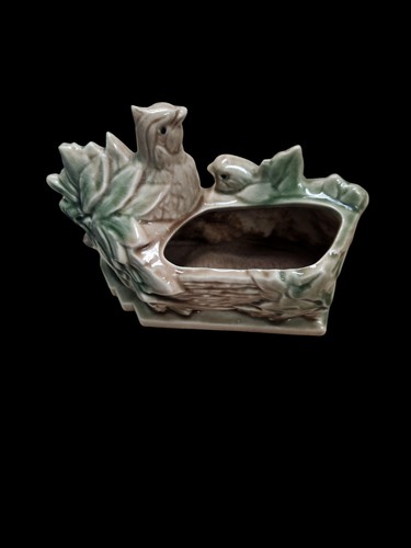 Vintage McCoy Quail Bird Family Pottery Planter 9" Ceramic Brown Foliage MCM - Picture 5 of 12